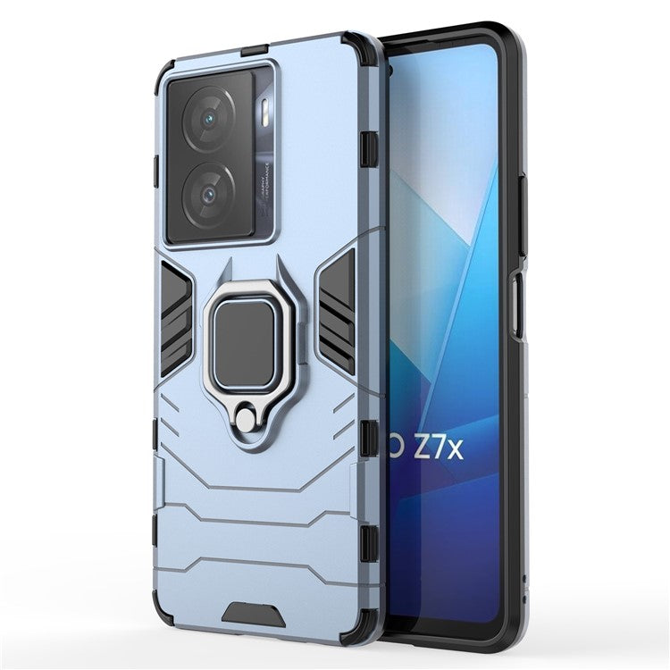 For vivo iQOO Z7x 5G Kickstand Protective Case Soft TPU Hard PC Rugged Shockproof Phone Cover - Blue