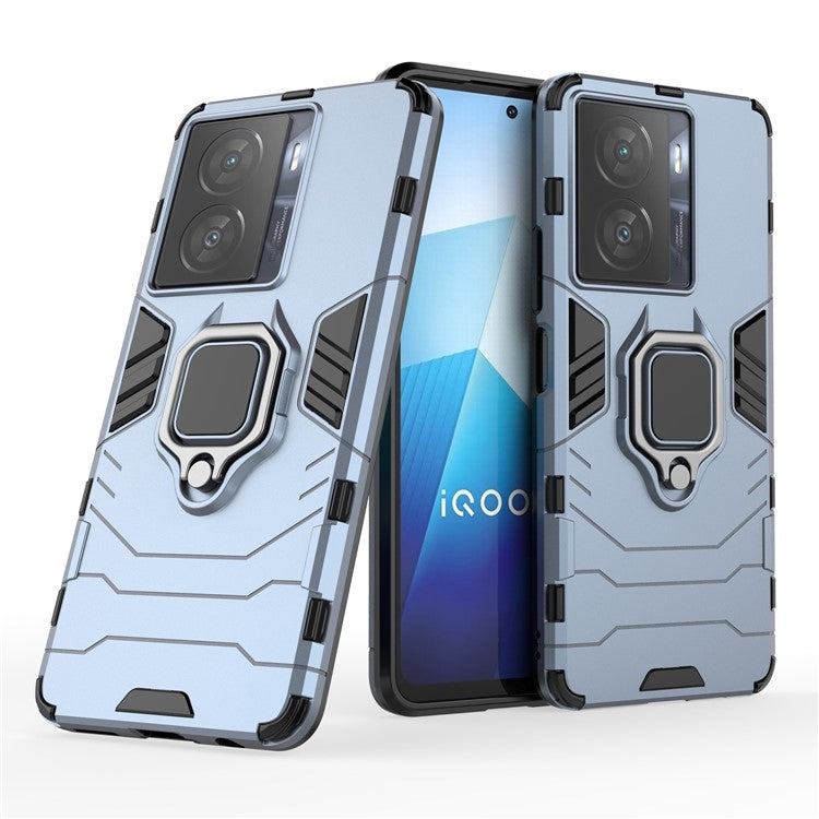 For vivo iQOO Z7x 5G Kickstand Protective Case Soft TPU Hard PC Rugged Shockproof Phone Cover - Blue