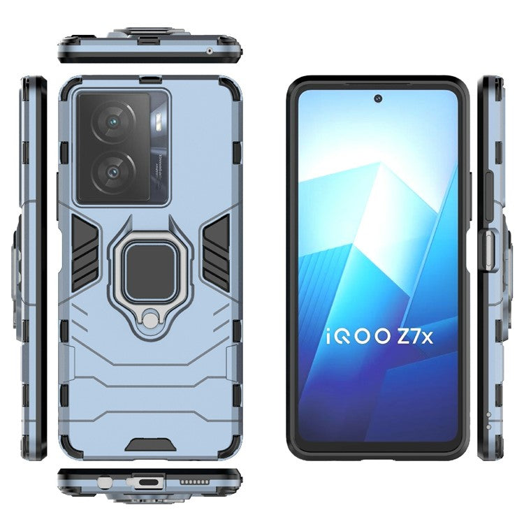 For vivo iQOO Z7x 5G Kickstand Protective Case Soft TPU Hard PC Rugged Shockproof Phone Cover - Blue