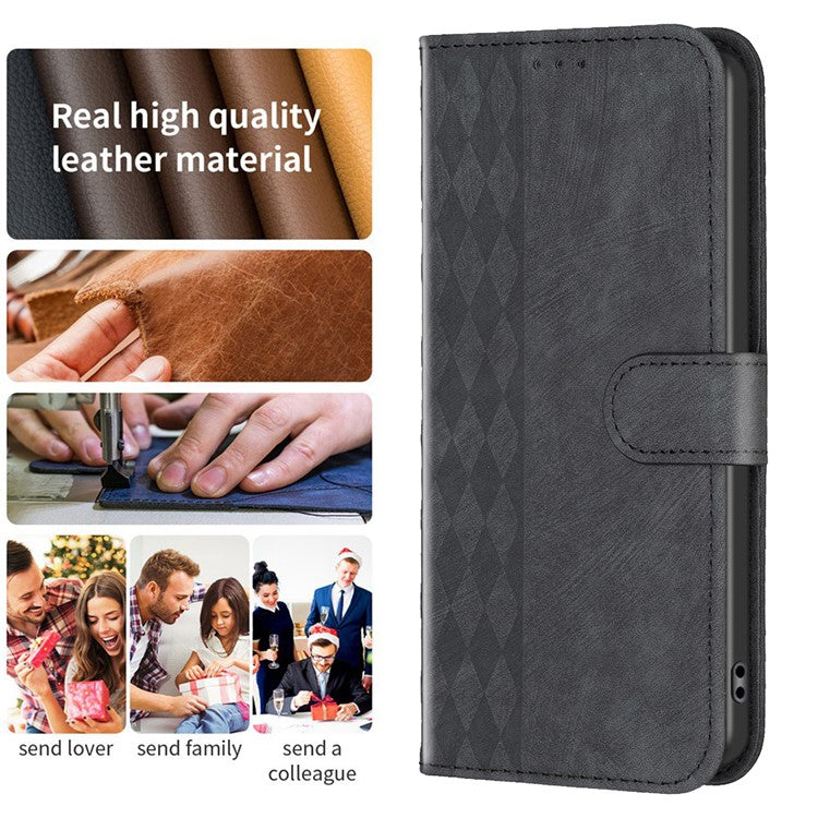 For vivo Y20s / Y11s / Y30 (China) / Y20 / Y20i / iQOO U1x Grid Pattern Imprinting Phone Case Stand Wallet Cover - Black