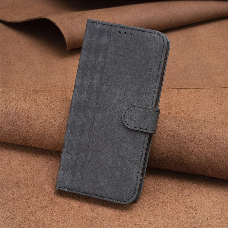 For vivo Y20s / Y11s / Y30 (China) / Y20 / Y20i / iQOO U1x Grid Pattern Imprinting Phone Case Stand Wallet Cover - Black