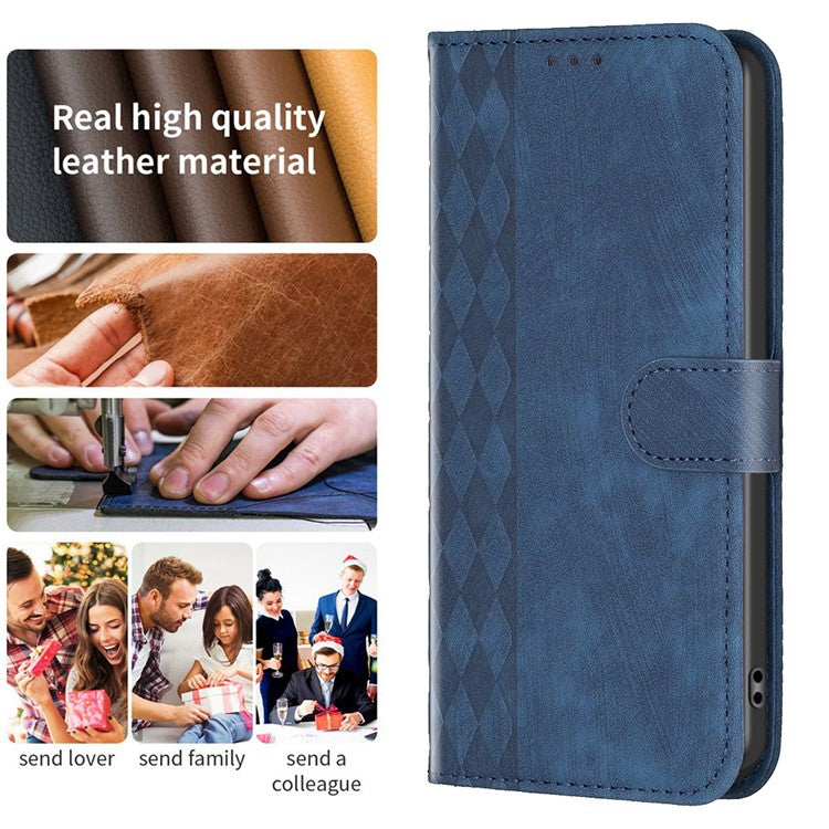 For vivo Y20s / Y11s / Y30 (China) / Y20 / Y20i / iQOO U1x Grid Pattern Imprinting Phone Case Stand Wallet Cover - Blue