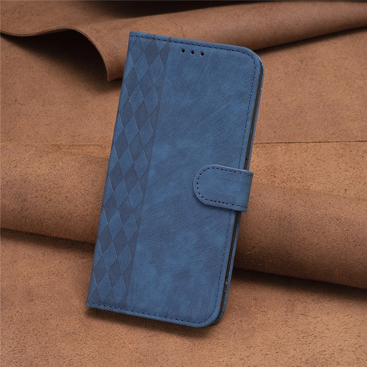 For vivo Y20s / Y11s / Y30 (China) / Y20 / Y20i / iQOO U1x Grid Pattern Imprinting Phone Case Stand Wallet Cover - Blue