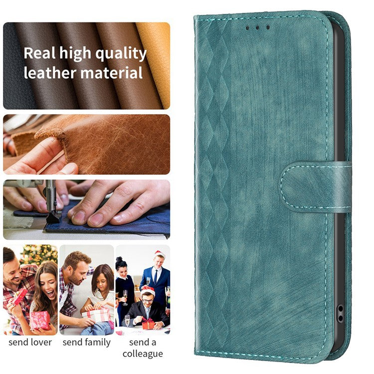 Phone Case for vivo Y35 4G (2022) / Y22s 4G PU Leather Grid Pattern Imprinted Cover with Stand Wallet - Green