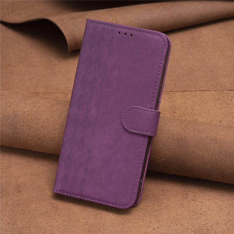 Phone Case for vivo Y35 4G (2022) / Y22s 4G PU Leather Grid Pattern Imprinted Cover with Stand Wallet - Purple