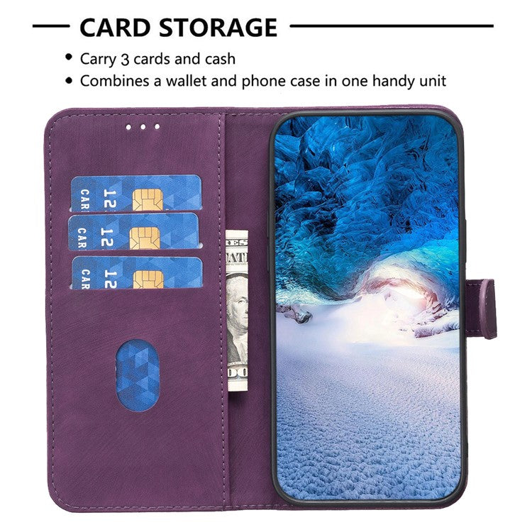 Phone Case for vivo Y21 / Y21s / Y33s PU Leather Grid Pattern Imprinted Cover Stand Wallet Shell - Purple