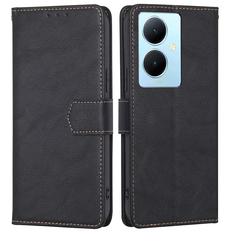 For vivo Y78+ 5G RFID Blocking Phone Case Wallet Stand PU Leather Flip Cover - Black