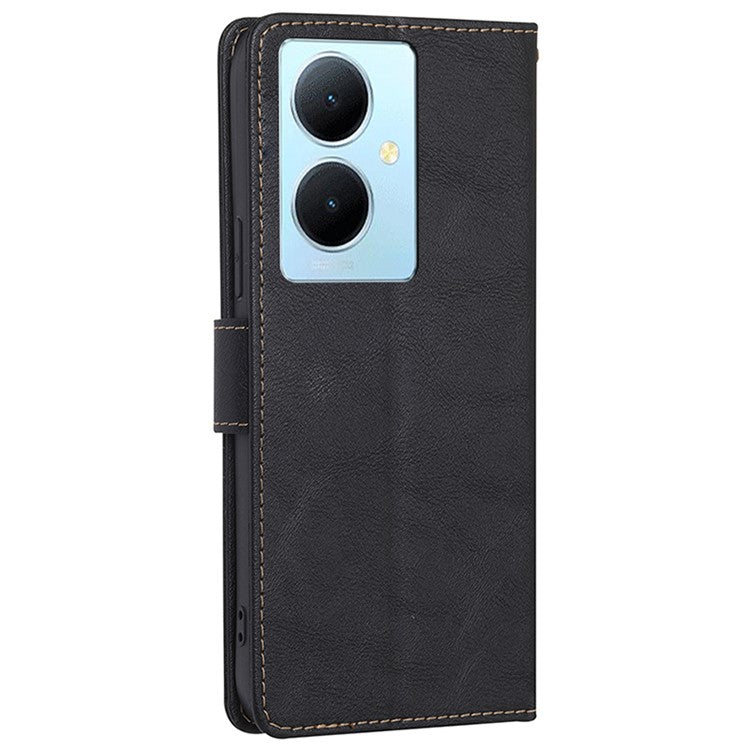 For vivo Y78+ 5G RFID Blocking Phone Case Wallet Stand PU Leather Flip Cover - Black