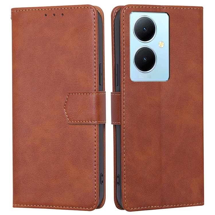 For vivo Y78+ 5G RFID Blocking Phone Case Wallet Stand PU Leather Flip Cover - Brown