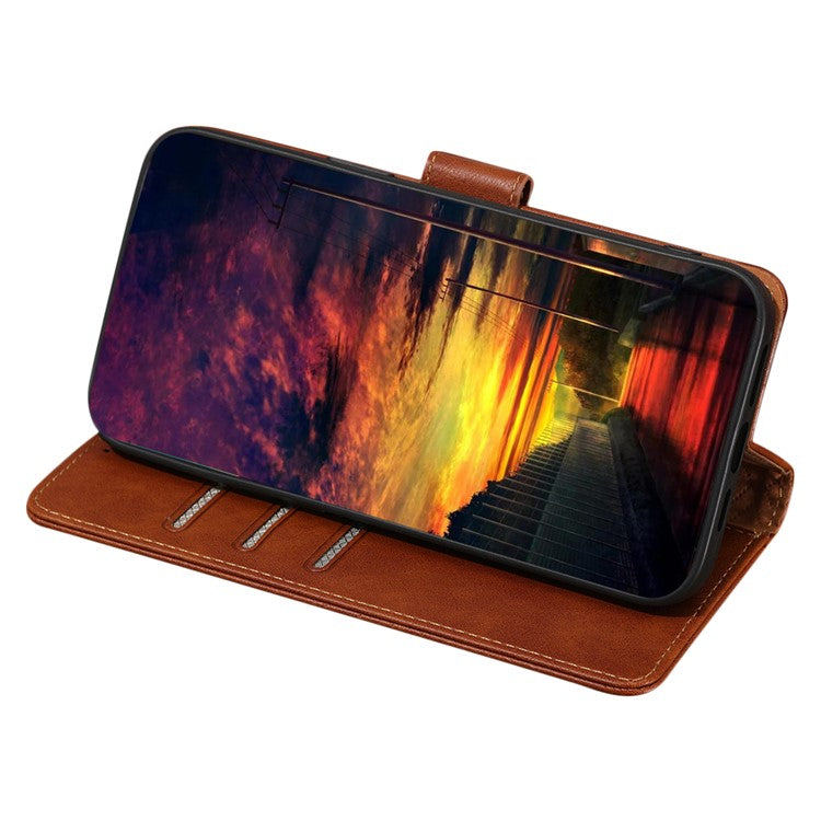 For vivo Y78+ 5G RFID Blocking Phone Case Wallet Stand PU Leather Flip Cover - Brown