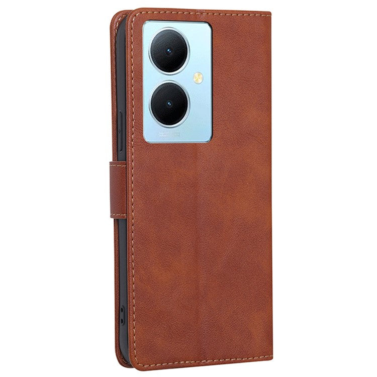 For vivo Y78+ 5G RFID Blocking Phone Case Wallet Stand PU Leather Flip Cover - Brown