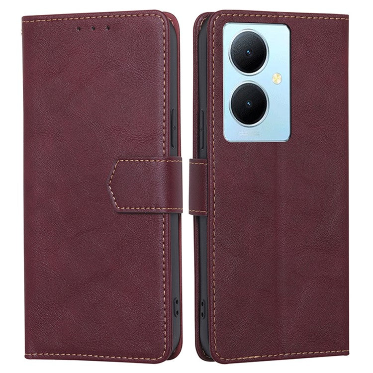 For vivo Y78+ 5G RFID Blocking Phone Case Wallet Stand PU Leather Flip Cover - Wine Red