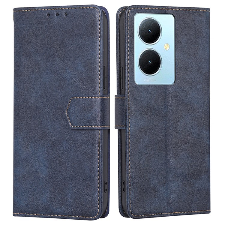 For vivo Y78+ 5G RFID Blocking Phone Case Wallet Stand PU Leather Flip Cover - Blue