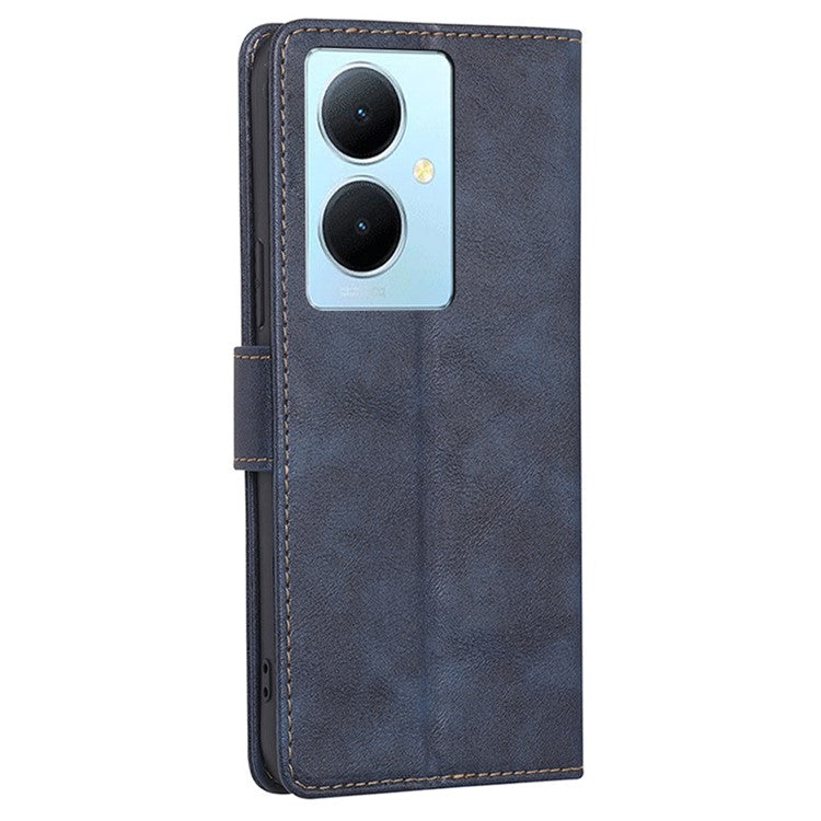 For vivo Y78+ 5G RFID Blocking Phone Case Wallet Stand PU Leather Flip Cover - Blue