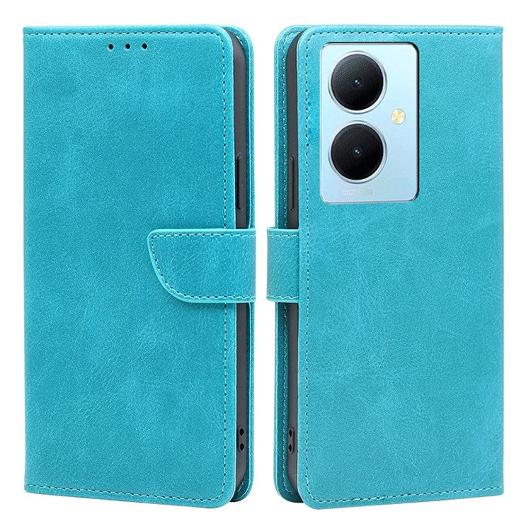 For vivo Y78+ 5G PU Leather Flip Cover Calf Texture Wallet Stand Magnetic Protective Phone Case - Baby Blue