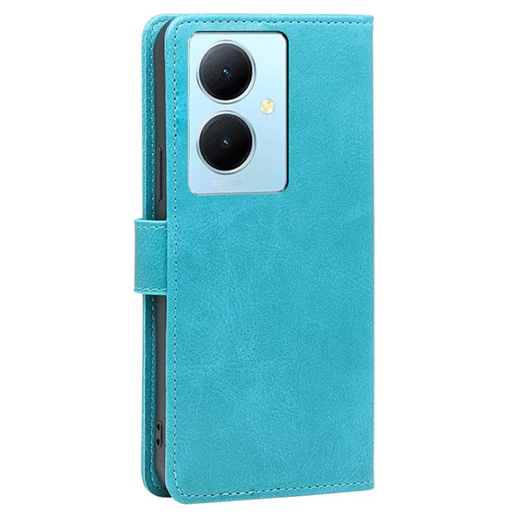 For vivo Y78+ 5G PU Leather Flip Cover Calf Texture Wallet Stand Magnetic Protective Phone Case - Baby Blue