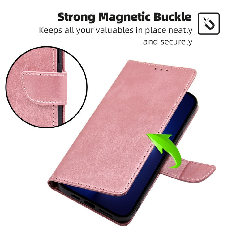 For vivo Y78+ 5G PU Leather Flip Cover Calf Texture Wallet Stand Magnetic Protective Phone Case - Rose Gold