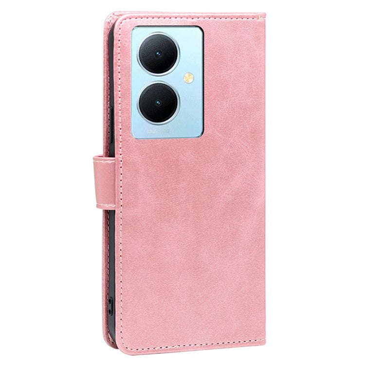 For vivo Y78+ 5G PU Leather Flip Cover Calf Texture Wallet Stand Magnetic Protective Phone Case - Rose Gold