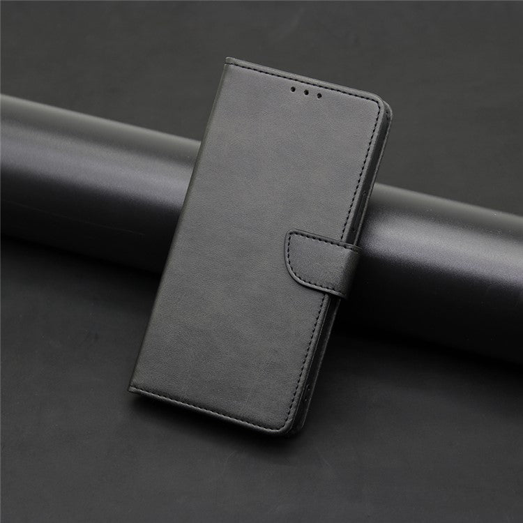 For vivo Y78+ 5G PU Leather Flip Cover Calf Texture Wallet Stand Magnetic Protective Phone Case - Black