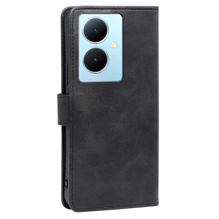 For vivo Y78+ 5G PU Leather Flip Cover Calf Texture Wallet Stand Magnetic Protective Phone Case - Black