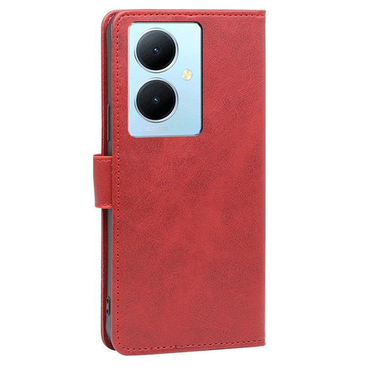 For vivo Y78+ 5G PU Leather Flip Cover Calf Texture Wallet Stand Magnetic Protective Phone Case - Red