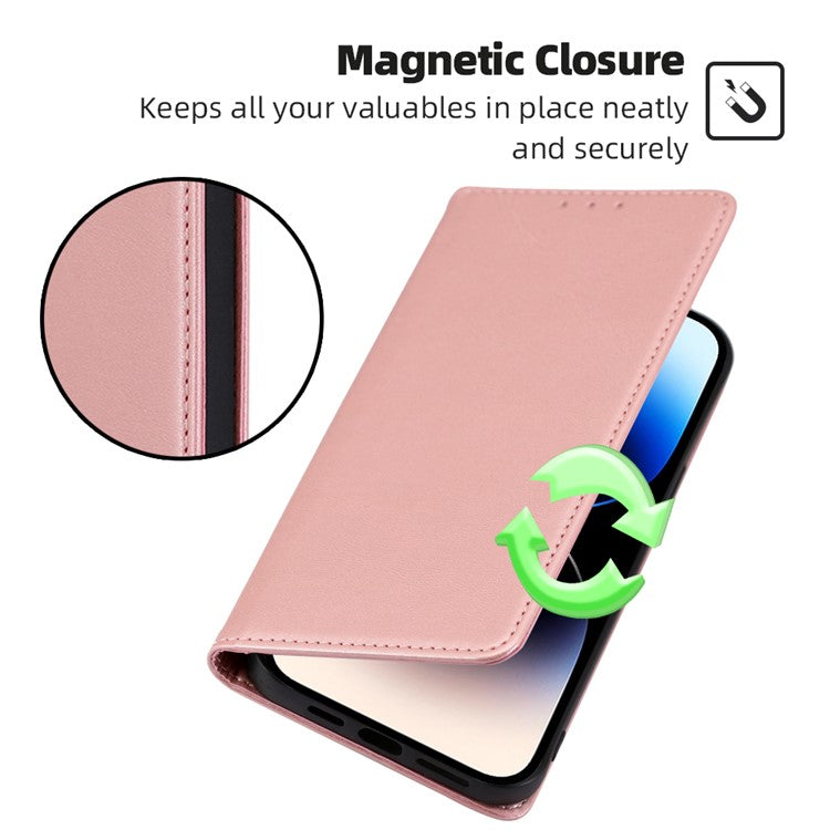 Calf Texture Leather Phone Cover for vivo Y78+ 5G , Full Protection Stand Wallet Case - Rose Gold