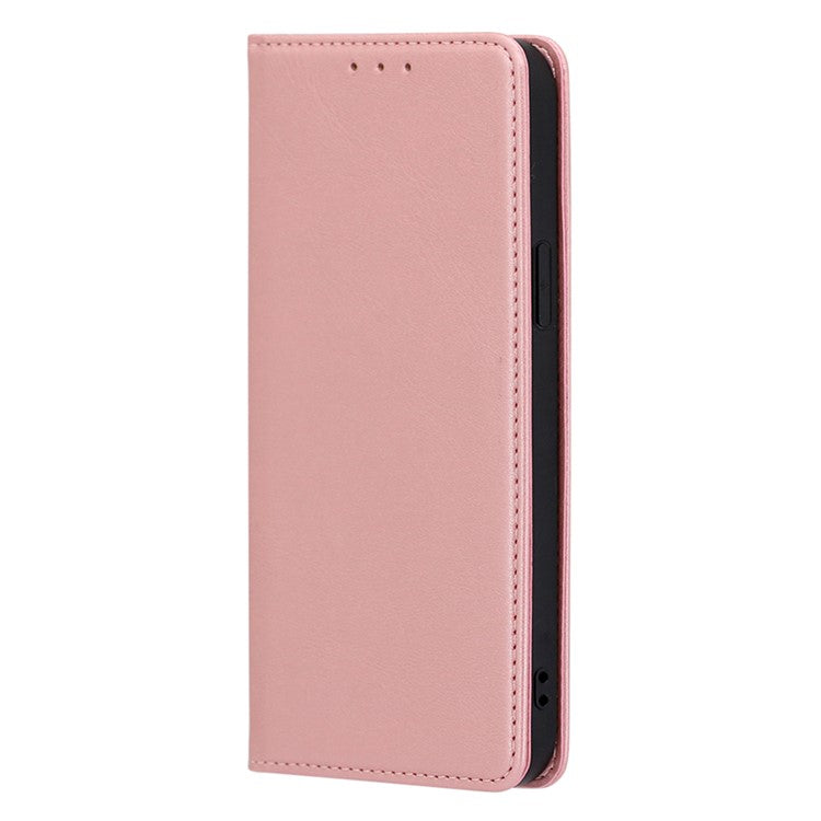 Calf Texture Leather Phone Cover for vivo Y78+ 5G , Full Protection Stand Wallet Case - Rose Gold