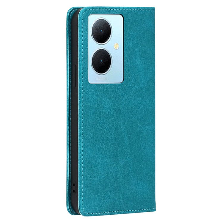 Calf Texture Leather Phone Cover for vivo Y78+ 5G , Full Protection Stand Wallet Case - Baby Blue