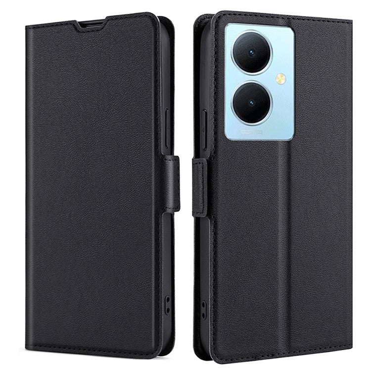 For vivo Y78+ 5G PU Leather Stand Cover Card Holder Flip Phone Case - Black