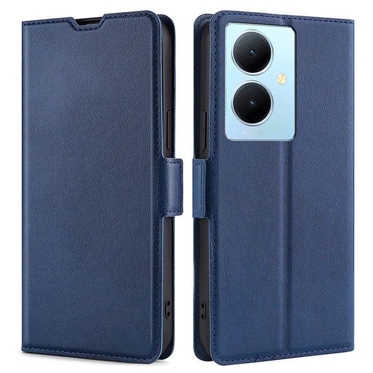 For vivo Y78+ 5G PU Leather Stand Cover Card Holder Flip Phone Case - Blue