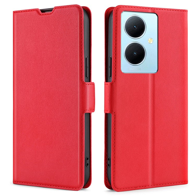 For vivo Y78+ 5G PU Leather Stand Cover Card Holder Flip Phone Case - Red