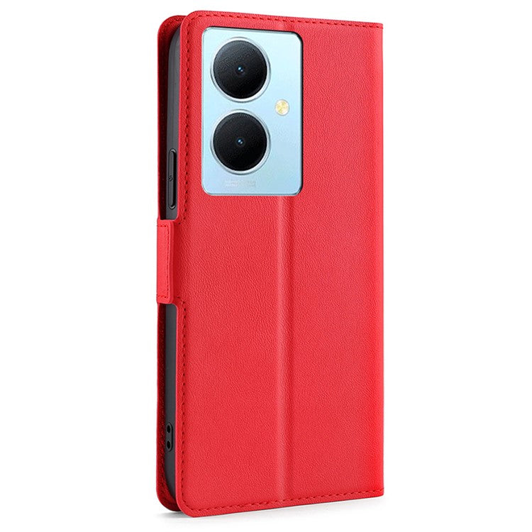 For vivo Y78+ 5G PU Leather Stand Cover Card Holder Flip Phone Case - Red