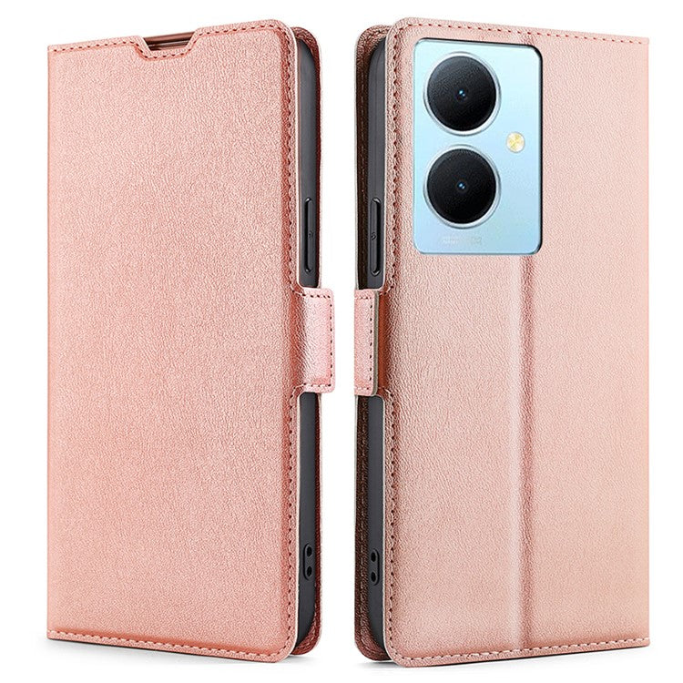 For vivo Y78+ 5G PU Leather Stand Cover Card Holder Flip Phone Case - Rose Gold