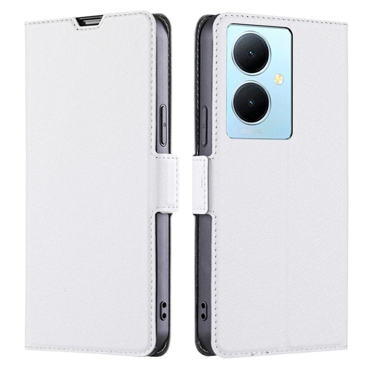 For vivo Y78+ 5G PU Leather Stand Cover Card Holder Flip Phone Case - White