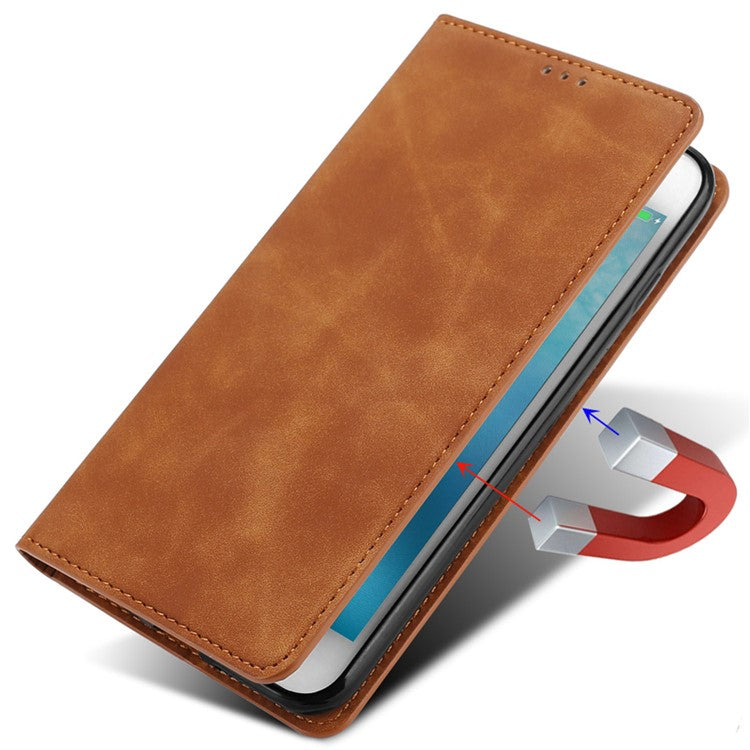 For vivo Y78+ 5G Magnetic Phone Cover Skin-touch Feeling Flip Card Holder PU Leather Phone Case - Light Brown