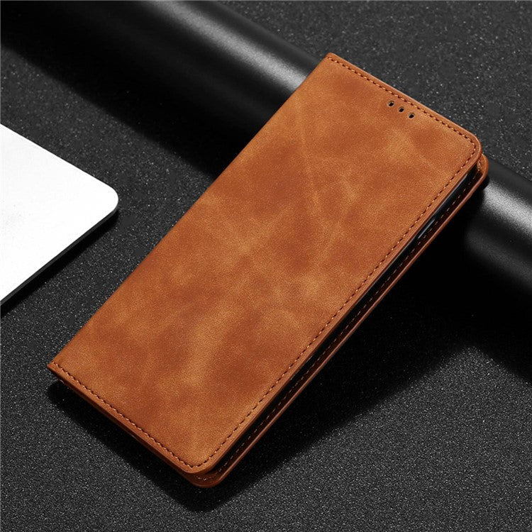 For vivo Y78+ 5G Magnetic Phone Cover Skin-touch Feeling Flip Card Holder PU Leather Phone Case - Light Brown