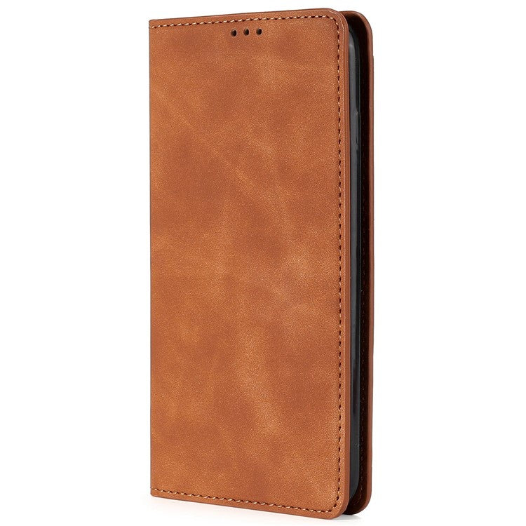 For vivo Y78+ 5G Magnetic Phone Cover Skin-touch Feeling Flip Card Holder PU Leather Phone Case - Light Brown