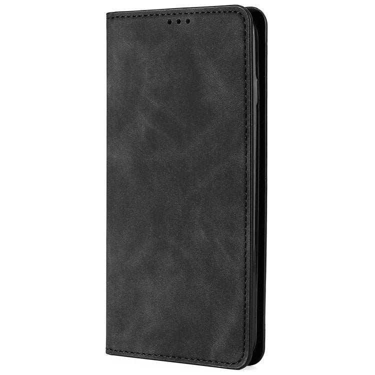 For vivo Y78+ 5G Magnetic Phone Cover Skin-touch Feeling Flip Card Holder PU Leather Phone Case - Black