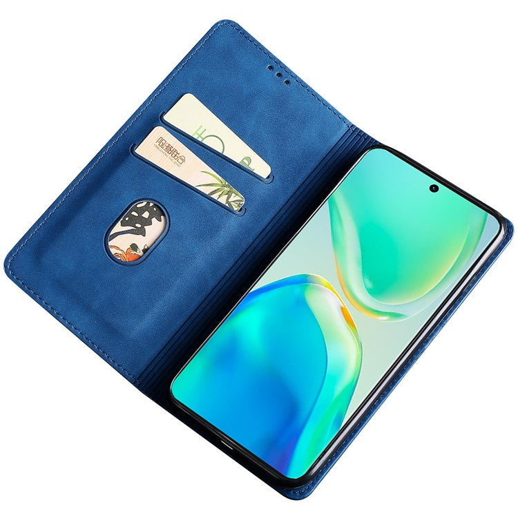 For vivo Y78+ 5G Magnetic Phone Cover Skin-touch Feeling Flip Card Holder PU Leather Phone Case - Blue