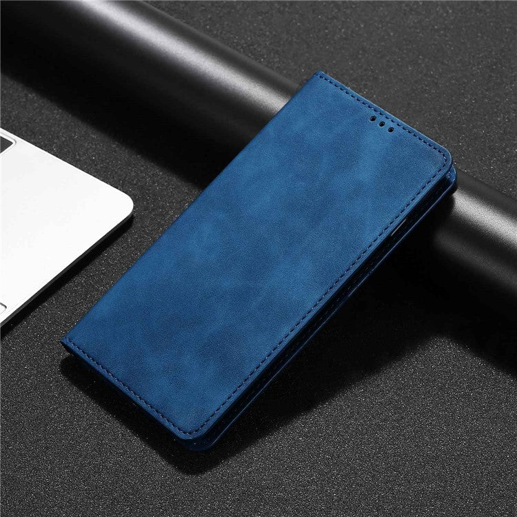 For vivo Y78+ 5G Magnetic Phone Cover Skin-touch Feeling Flip Card Holder PU Leather Phone Case - Blue