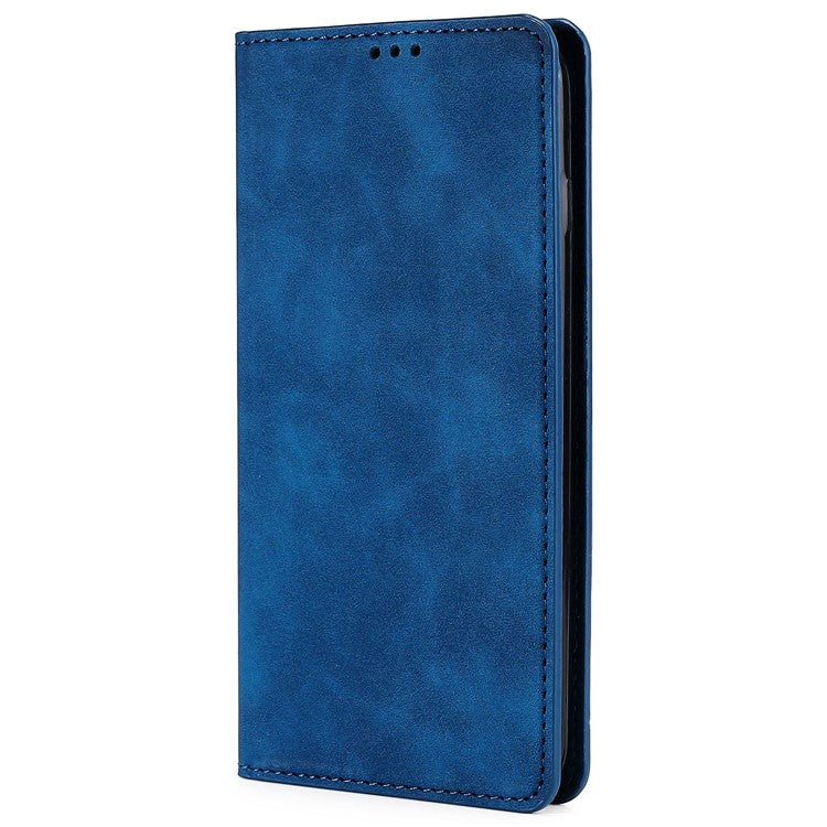 For vivo Y78+ 5G Magnetic Phone Cover Skin-touch Feeling Flip Card Holder PU Leather Phone Case - Blue