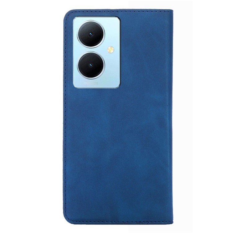 For vivo Y78+ 5G Magnetic Phone Cover Skin-touch Feeling Flip Card Holder PU Leather Phone Case - Blue