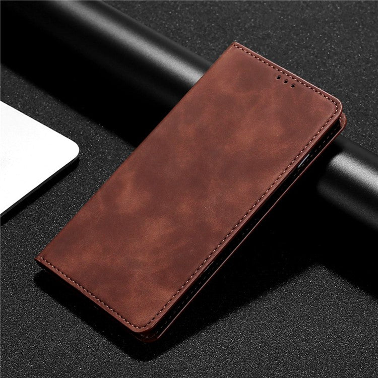 For vivo Y78+ 5G Magnetic Phone Cover Skin-touch Feeling Flip Card Holder PU Leather Phone Case - Dark Brown