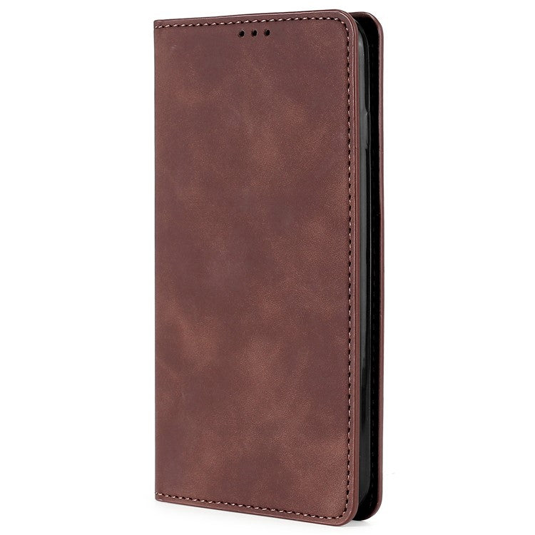 For vivo Y78+ 5G Magnetic Phone Cover Skin-touch Feeling Flip Card Holder PU Leather Phone Case - Dark Brown