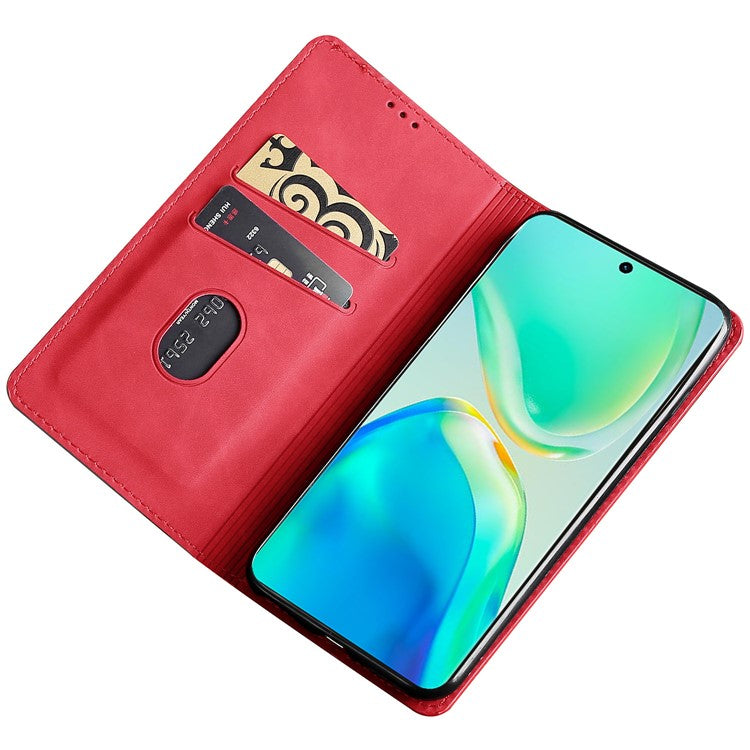 For vivo Y78+ 5G Magnetic Phone Cover Skin-touch Feeling Flip Card Holder PU Leather Phone Case - Red