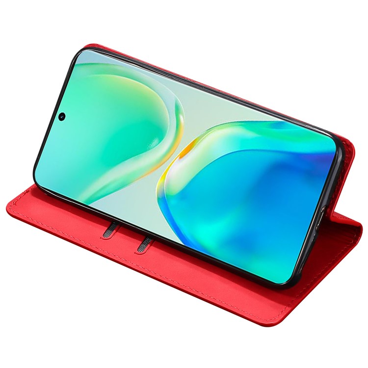 For vivo Y78+ 5G Magnetic Phone Cover Skin-touch Feeling Flip Card Holder PU Leather Phone Case - Red