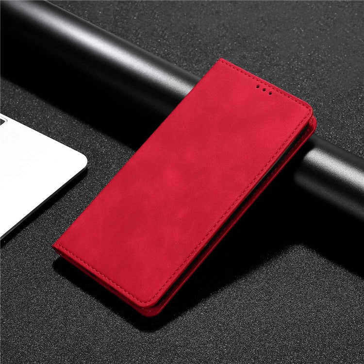 For vivo Y78+ 5G Magnetic Phone Cover Skin-touch Feeling Flip Card Holder PU Leather Phone Case - Red