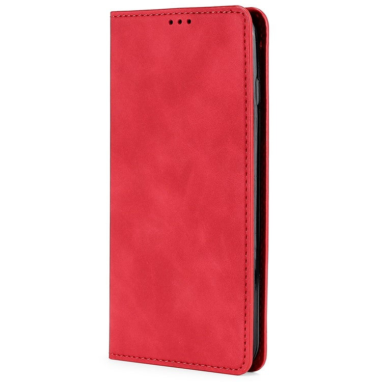 For vivo Y78+ 5G Magnetic Phone Cover Skin-touch Feeling Flip Card Holder PU Leather Phone Case - Red