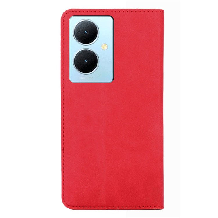 For vivo Y78+ 5G Magnetic Phone Cover Skin-touch Feeling Flip Card Holder PU Leather Phone Case - Red