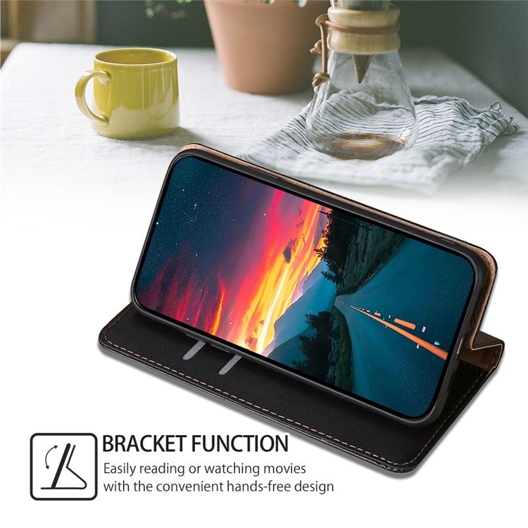 For vivo Y78+ 5G Solid Color Wallet PU Leather Case Stand Magnetic Closure Phone Cover - Black